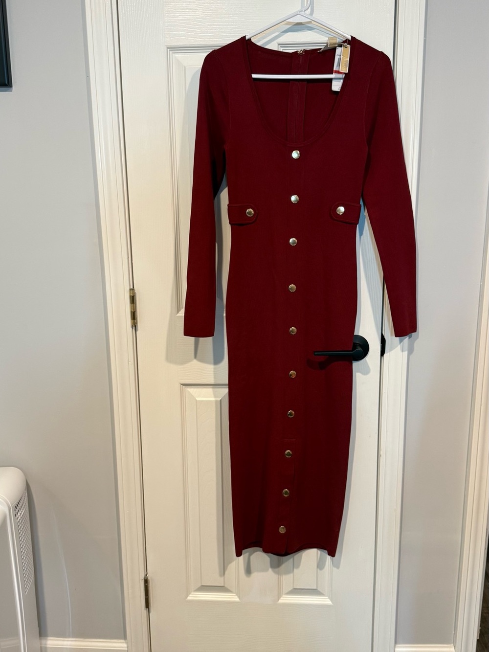 Michael Kors Maroon red long stretch viscose dress NWT XS